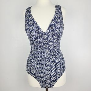 J. Crew Blue and White Patterned One Piece Swimsuit